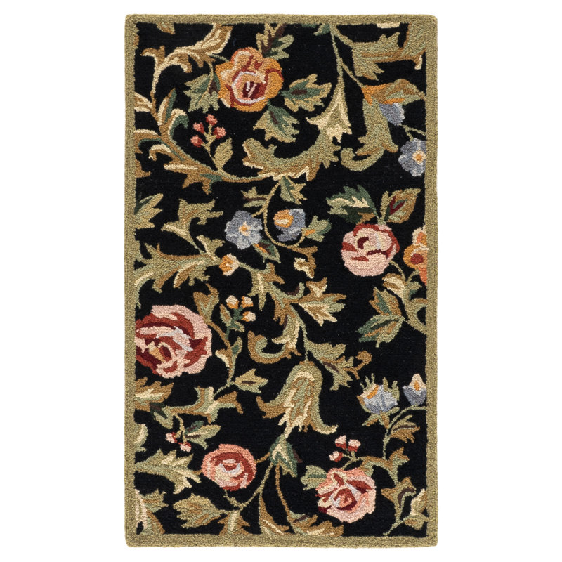Hollander Hand-Hooked Wool Black Area Rug, Rectangle 2'9" x 4'9"