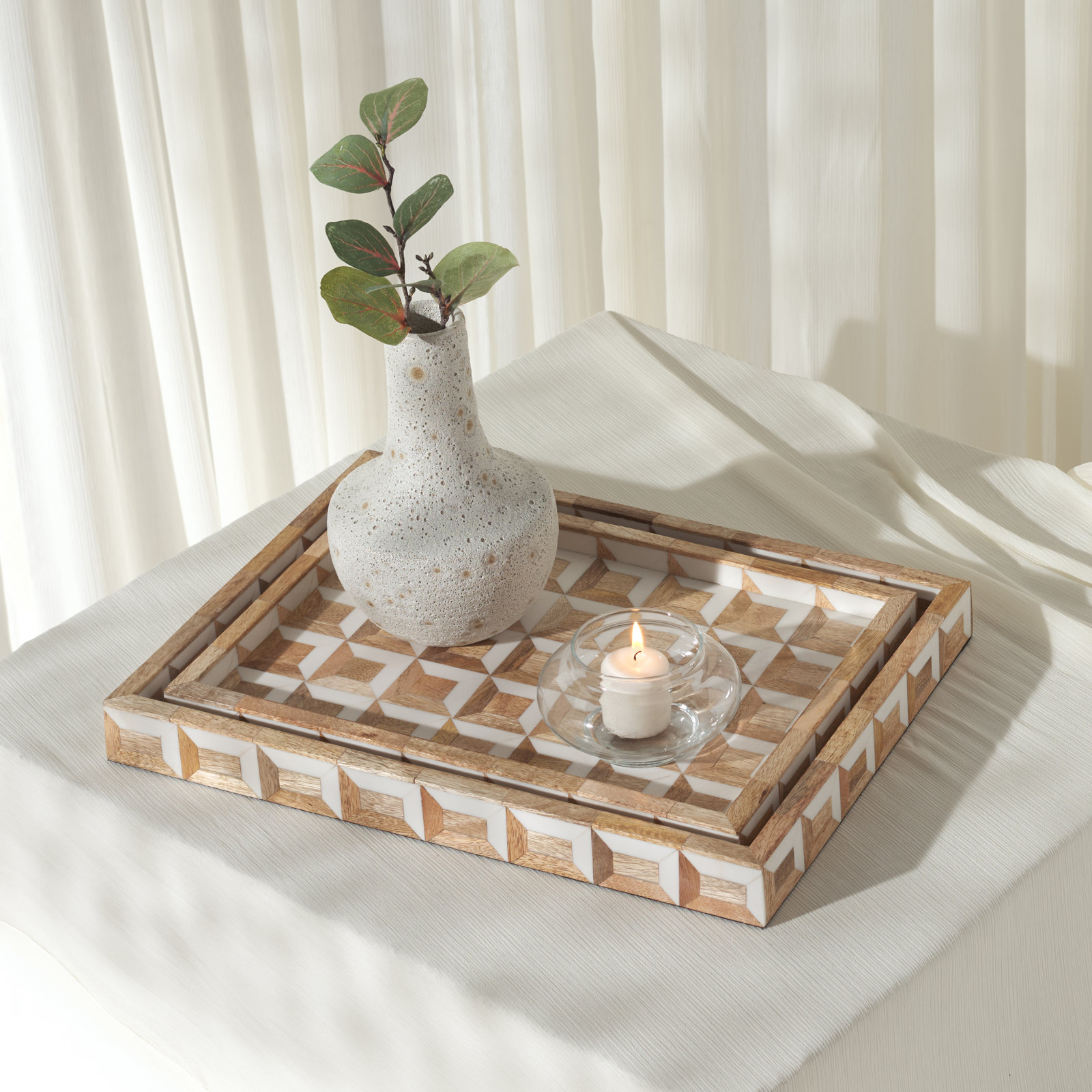 Hendrix Resin/Mango Wood/Mdf Tray Set