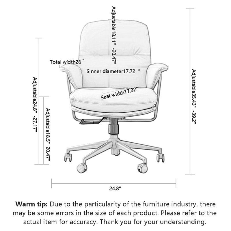Chaise de bureau roulante en cuir véritable de qualité supérieure avec inclinaison réglable