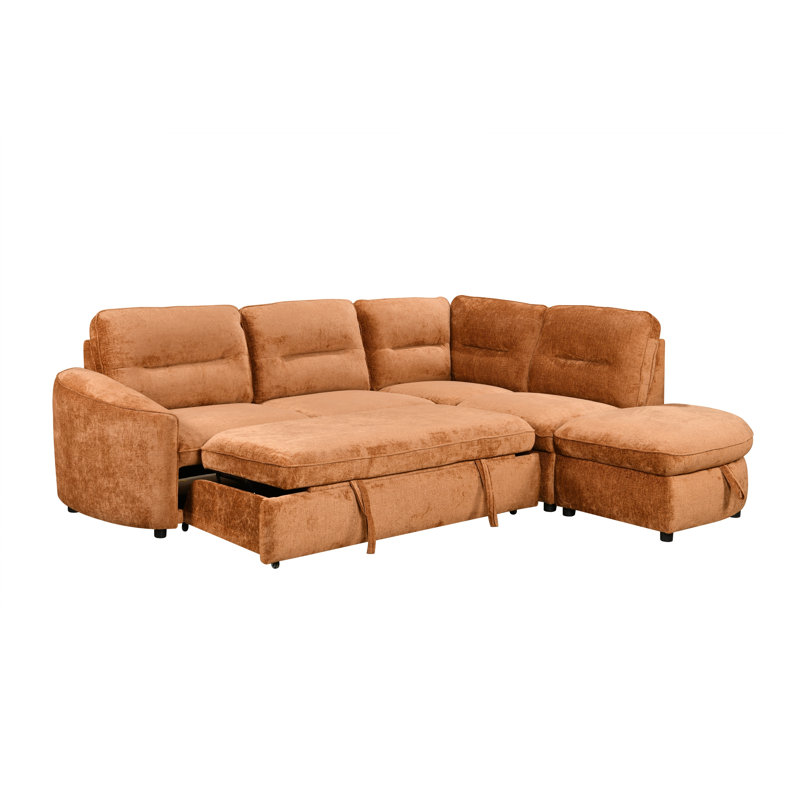 Canapé-lit modulaire avec méridienne Hudson, beige, Orange brûlé, Orienté à droite