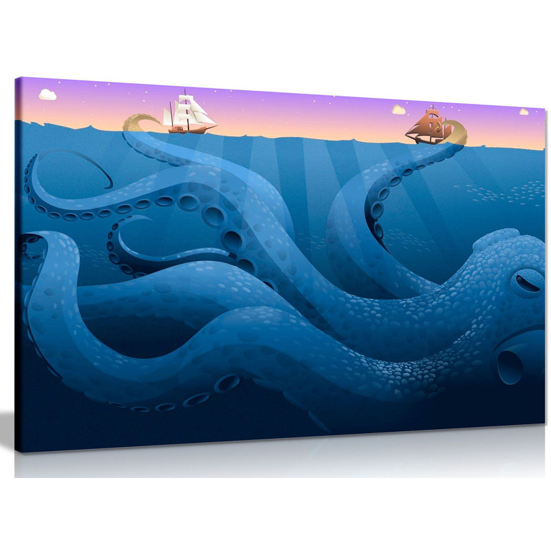 Bathroom Wall Decor Octopus - Wrapped Canvas Print, 51cm H x 76cm W