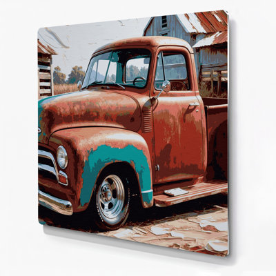 Transportation Vintage pickup trucks Brown Metal Wall Art