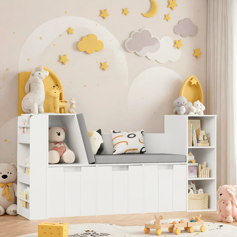 Storage Bookcase With Reading Nook And Drawers, Display Case