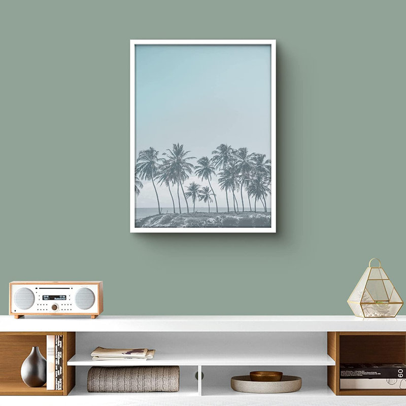 Rangée de palmiers au-dessus de la mer - Photographie avec cadre photo, Blanc