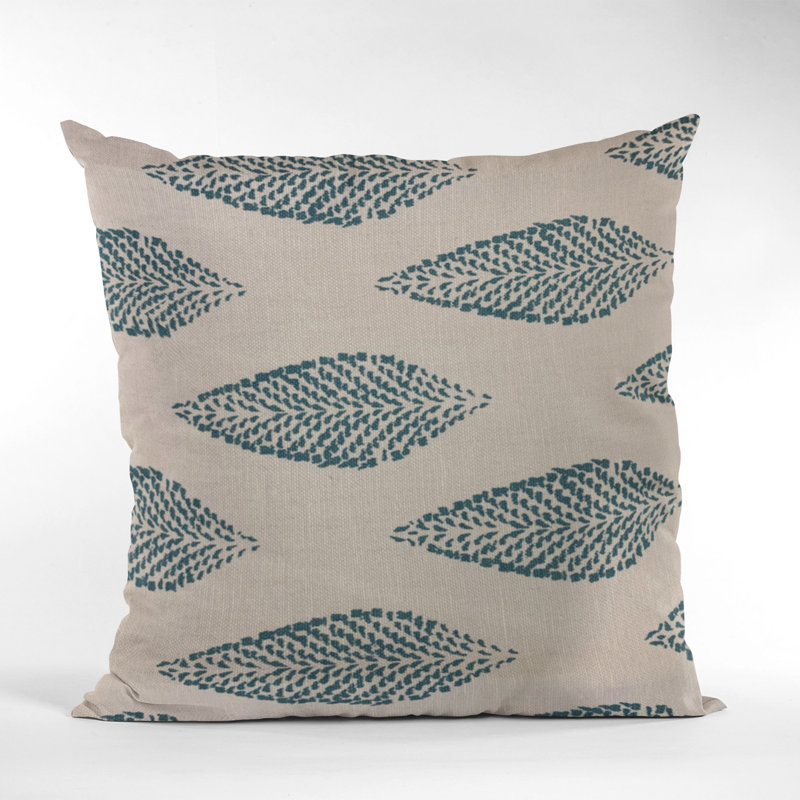 Large Leafs Linen Indoor/Outdoor Pillow Cover & Insert, 20" x 20", Beige, Blue