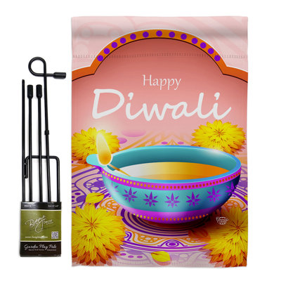 Ensemble de drapeaux en polyester 19 x 13 po Happy Diwali