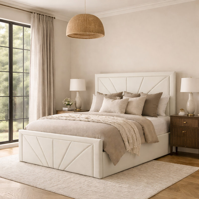 Phoenix Upholstered Storage Bed Frame, Cream, Double (4'6)