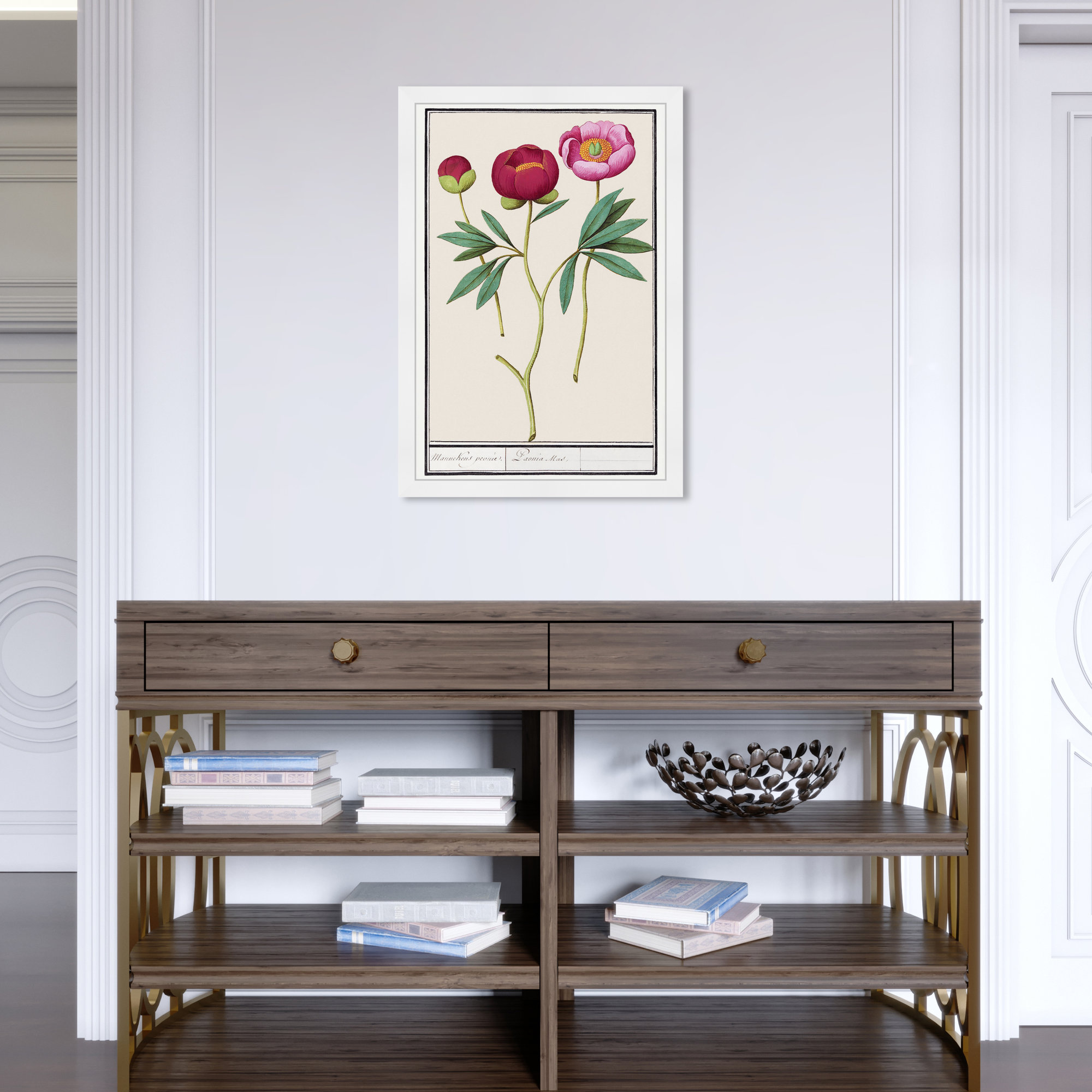 Red And Pink Peony Botanical Study by Oliver Gal, White, 26" H x 18" W