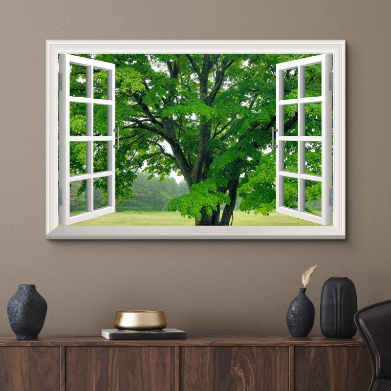 «Window View Of Serene Green Tree Field Fields Nature Rustic Scenic Relax Calm Ultra» sur toile, H 32 po x l 48 po