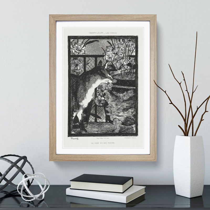 The Cat by Edouard Manet - Picture Frame Painting, 48cm H x 36cm W x 2cm D, Oak Framed