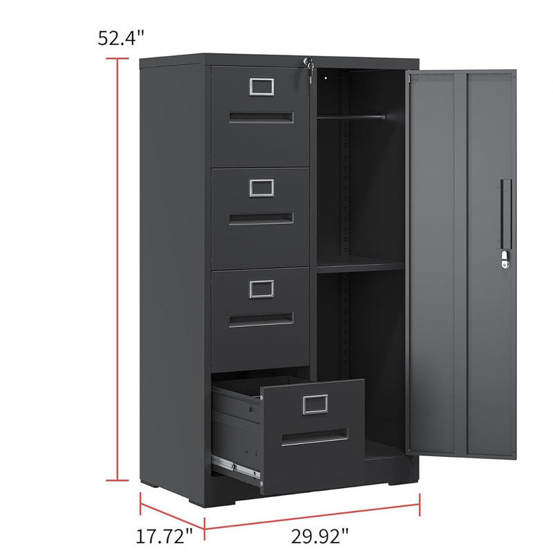 Metal Storage Locker Cabinets for Employees, Locking File Cabinet with 4 Drawers and 1 Door for Legal/Letter Size Files, Assembly Required