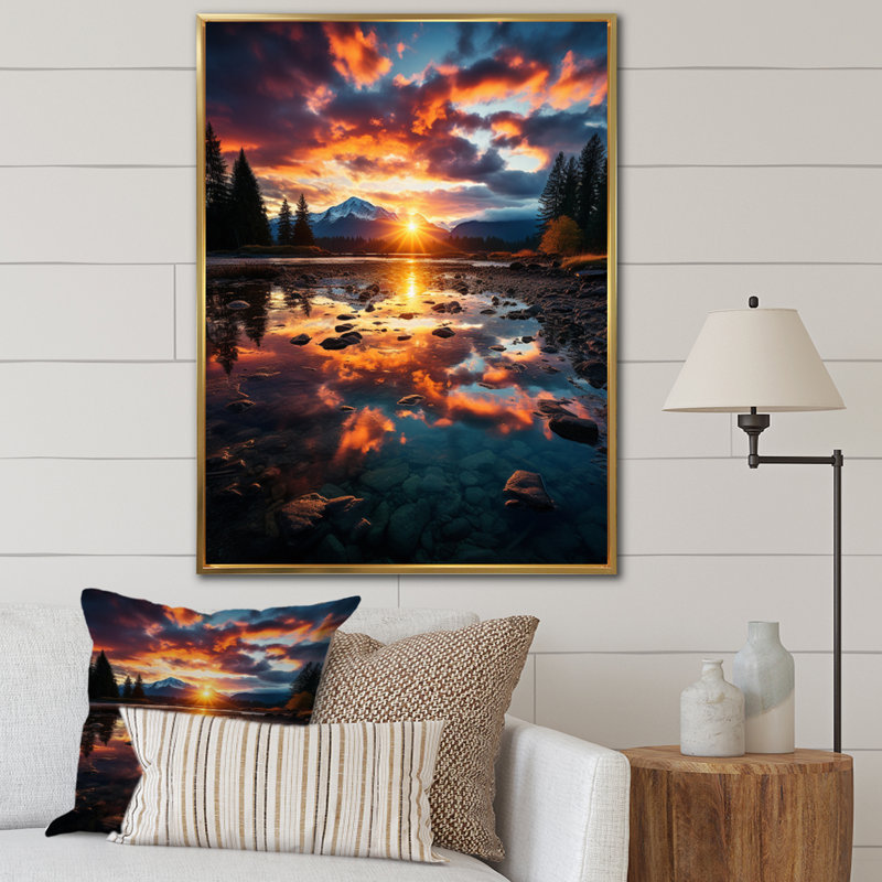 Impression sur toile Majestic Riverbanks III - Lakes & Rivers, 40" H x 30" W, Cadre flottant doré
