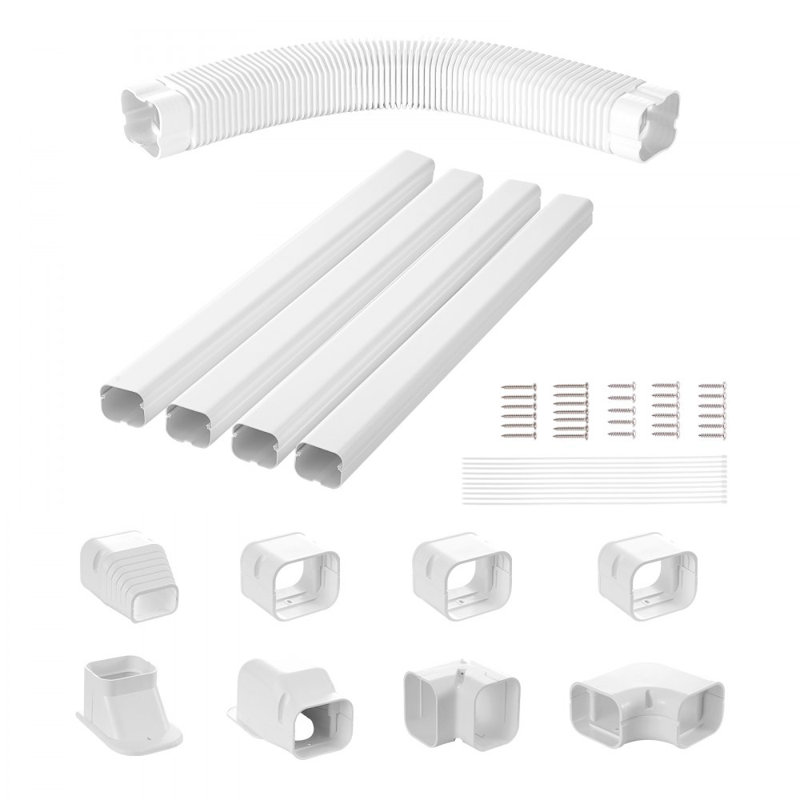 Mini Split Line Set Cover 3-inch W 17.6Ft L, PVC Decorative Pipe Line Cover For Air Conditioner with 4 Straight Ducts & Full Components Easy to Install, Paintable for Heat Pumps, White