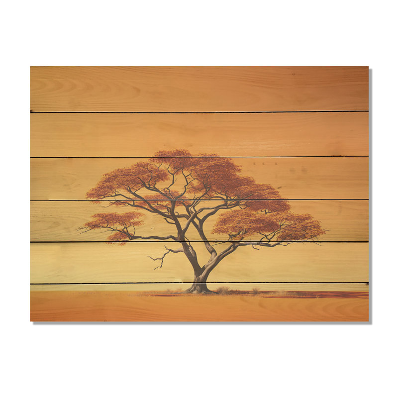 Arbre africain Tonnelle I - Art africain sur bois de pin naturel, H 30 po x l 40 po