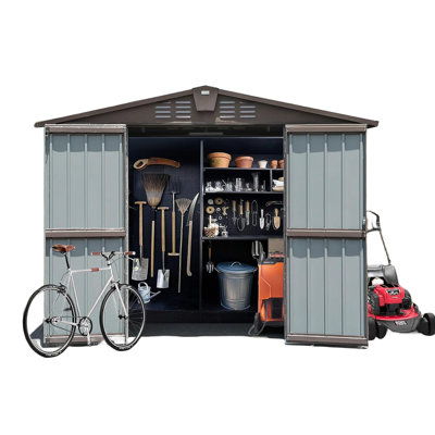 8.2' X 6.2' Outdoor Storage Unit - Metal Steel For Backyard Garden Lawn Double Lockable Doors & Air Vents , Rust-, Brown Locker Utility Tool Doors,