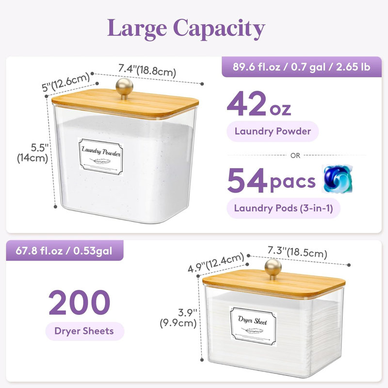 Contenant à linge avec couvercle, porte-drap pour la sécheuse, rangement pour les dosettes de café, poudre à laver Kcup, perles parfumées