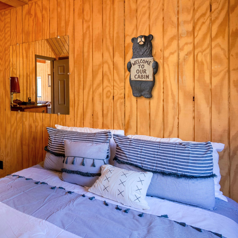 Plaque en métal ours noir «Welcome to our Cabin» - Rustic Lodge 22,5 pouces