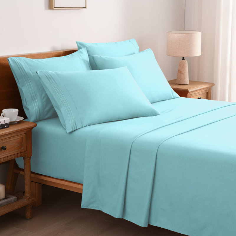 Ensemble de draps 4/6 pièces, Bleu aqua, Double