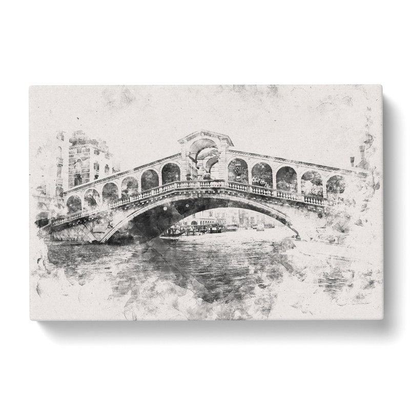 Rialto Bridge Venice Italy Watercolour - Wrapped Canvas Graphic Art Print, 50cm H x 76cm W x 3cm D