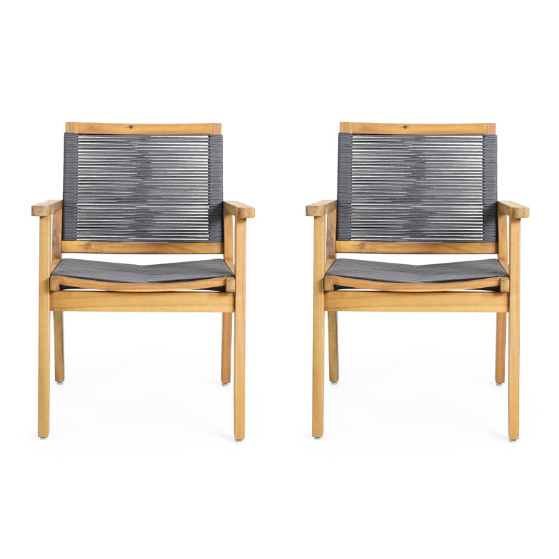 2 chaises de salle à manger en corde tressée gris foncé et bois - de 2 chaises transitionnelles (de 2), P 25,9 po x l 24,7 po