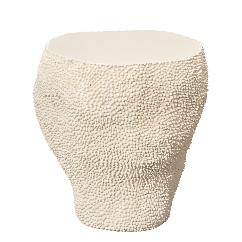 Cream White Textured Round Glass Outdoor End Table