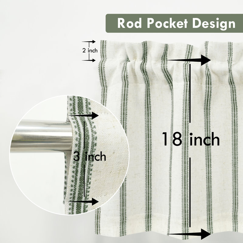 Mudge Farmhouse Striped Linen Double Layer Thermal Insulated Room Darkening  Window ValancesRod Pocket Vertical Striped Kitchen Valance for Bathroom