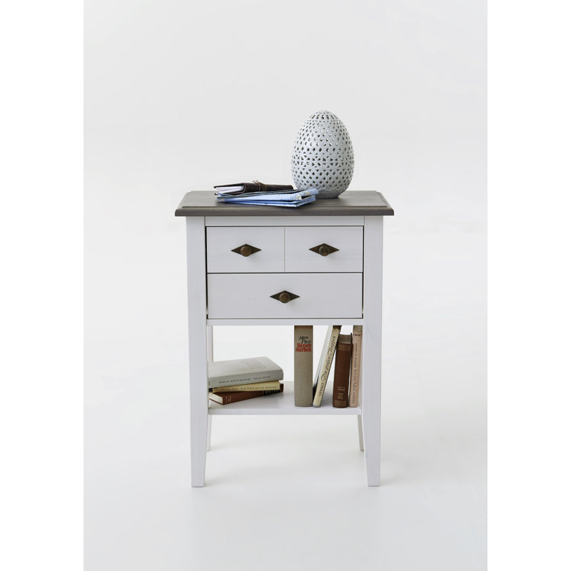 Kelly Solid Wood End Table, Stained and varnished white/Grey