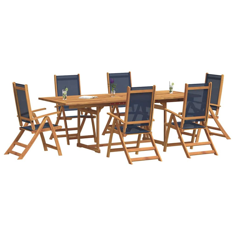 6 - Person Patio Dining Set Extendable Rectangular Table, 75cm H x 160cm W x 100cm D, Blue