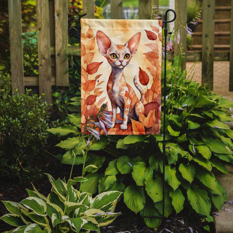 Cat in Fall Leaves Garden Flag, Devon Rex