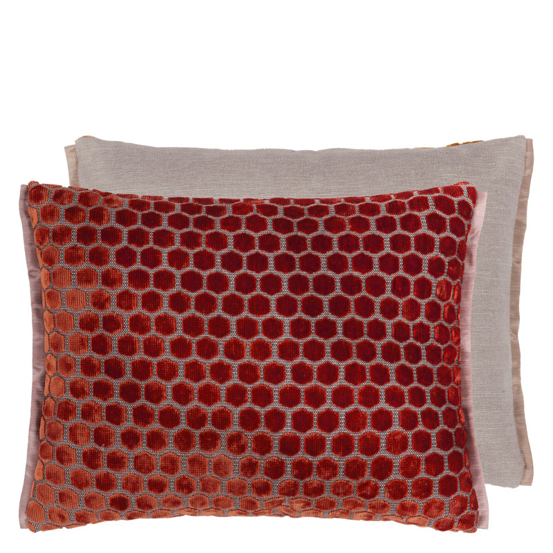 Jabot Velvet Decorative Pillow, Pimento Geometric, 12" H x 16" W