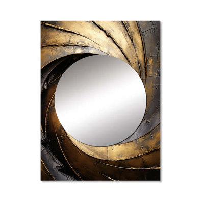 Gold Black Timeless Turn - Abstract Spirals Unique Wall Mirror, Modern Mirror, Printed Metal Art