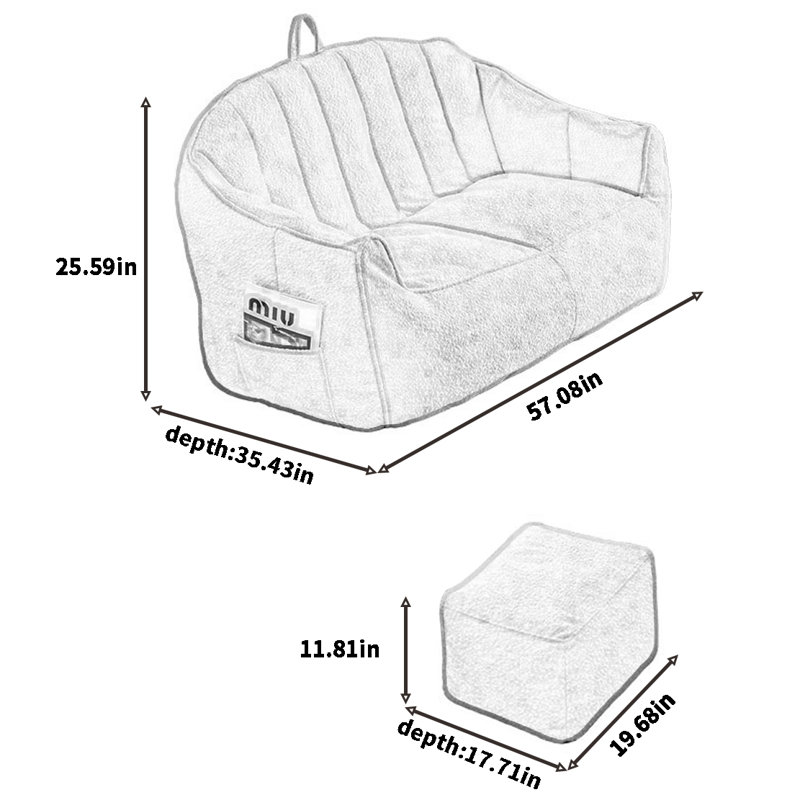 Canapé à billes paresseux et minimaliste, H 25,59 po x l 57,08 po x P 35,43 po, Polyester beige