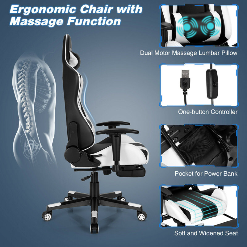 Fauteuil inclinable et ergonomique pivotant en similicuir Gymax