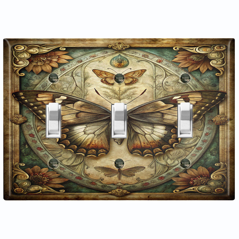Couvercle de plaque d'interrupteur en métal; Bascule à 3 bandes US standard - portrait de papillon, Triple # 3