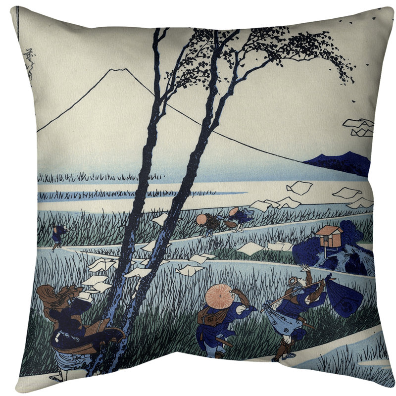 Coussin décoratif en polyester Ejiri in Suruga, Blanc / bleu, 20 po x 20 po, Bourre en polyester