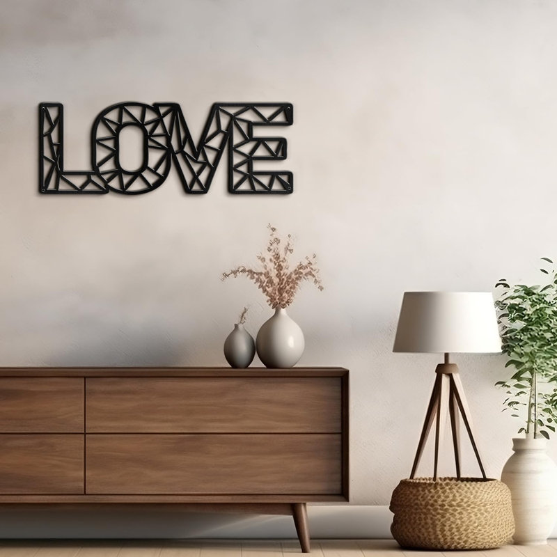 «Love» - Sculpture murale dimensionnelle en fer noire et dorée Family, H 12 po x l 6 po x P 0,05 po, Noir