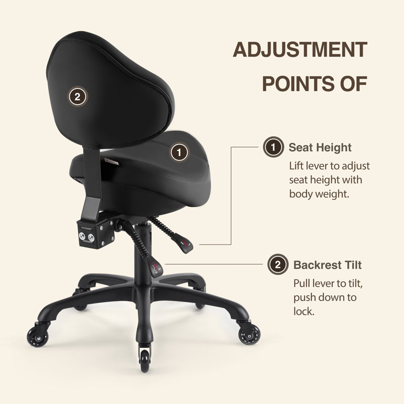 Latitude Run® Pneumatic Swivel Rolling Saddle Chair With Wheels And Ergonomic Back Support For Hair Stylist, Dental Hygienist, Hygienic Clinic, Spa, Massage, Home, Office - 510 Koa, Standard