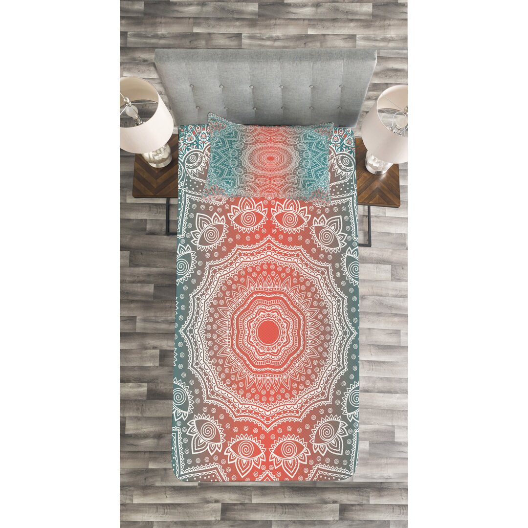 Gestepptes Bettdecken-Set, moderne Mandala, Coral und Teal, Coral Teal