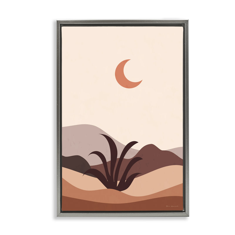 Toile flottante lune au-dessus d'une scène désertique par Omar Escalante, Encadré gris, H 25 po x l 17 po