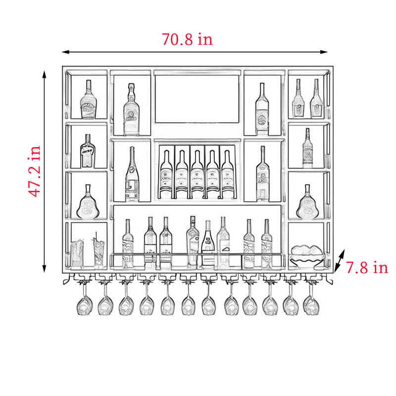 Support à vin mural laqué, Doré, 47.2" H x 70.8" W x 7.8" D