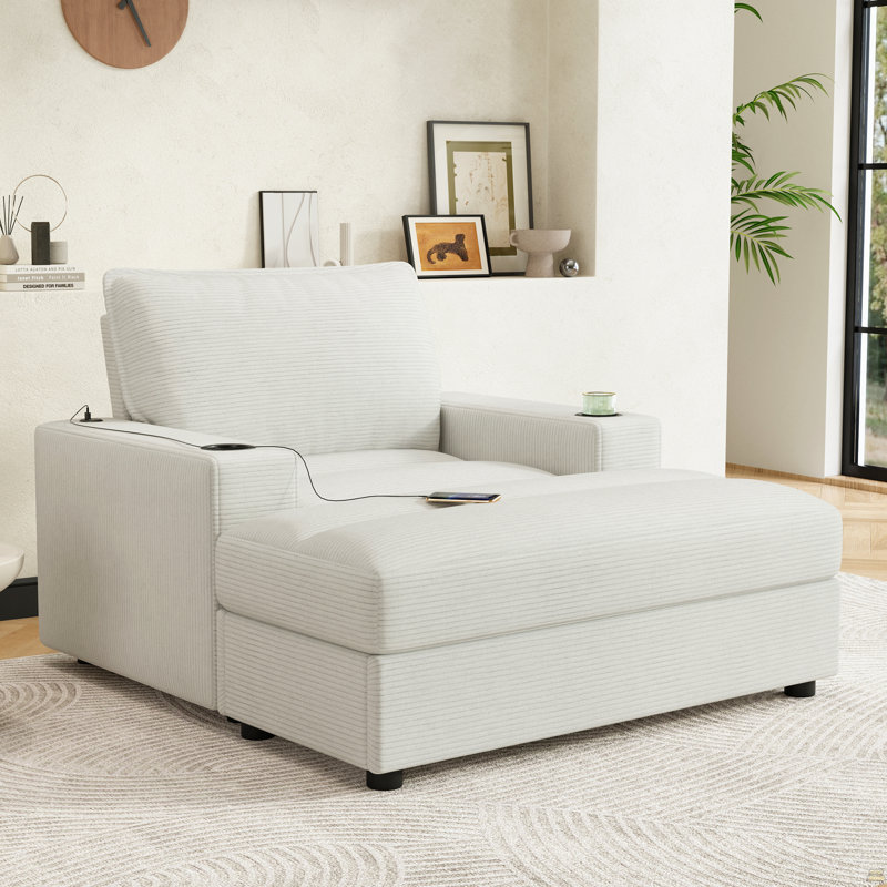 Méridienne surdimensionnée de 42,8 po avec repose-pieds avec rangement, Beige