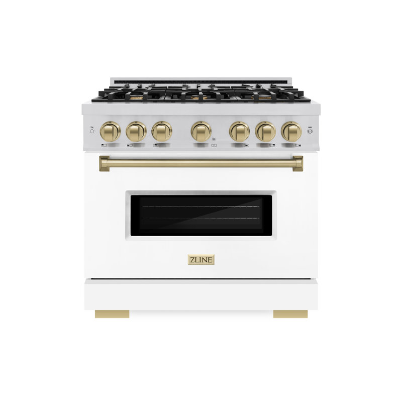 ZLINE Autograph Edition 36 in. 5.2 cu. ft. Classic Gas Range with 6 Burner Cooktop and Convection Gas Oven in Stainless Steel with Black Matte Door and Accents