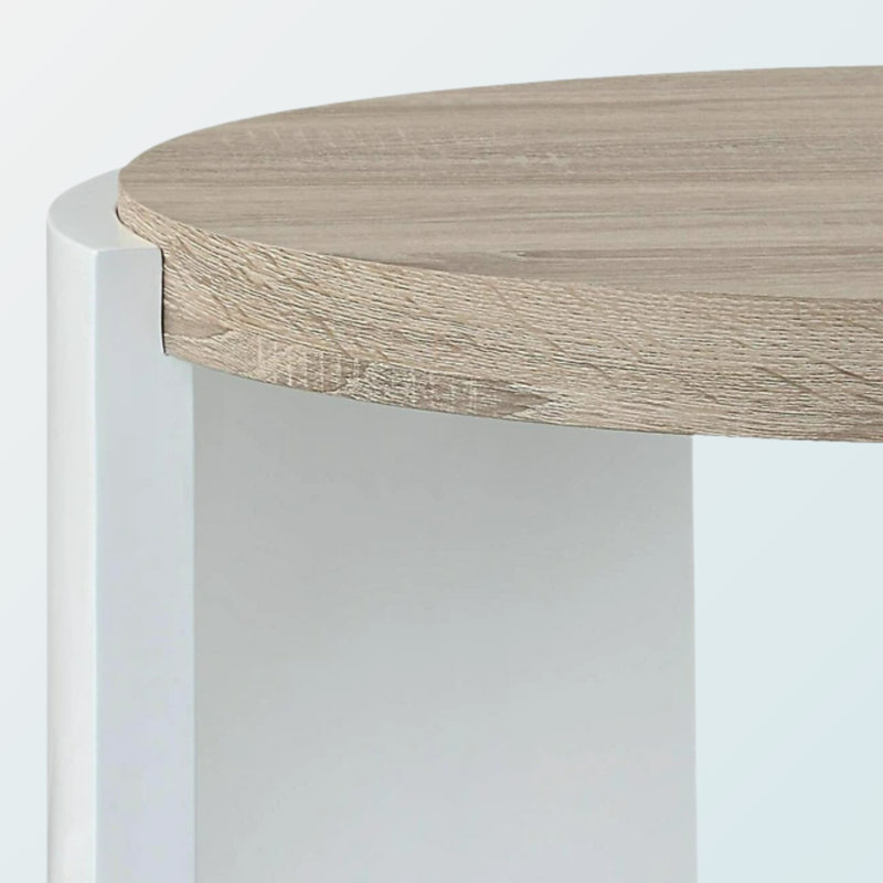 Table de bout Wythe blanc et chêne ultrabrillant - table d'appoint moderne ovale bicolore pour le salon et la chambre à coucher