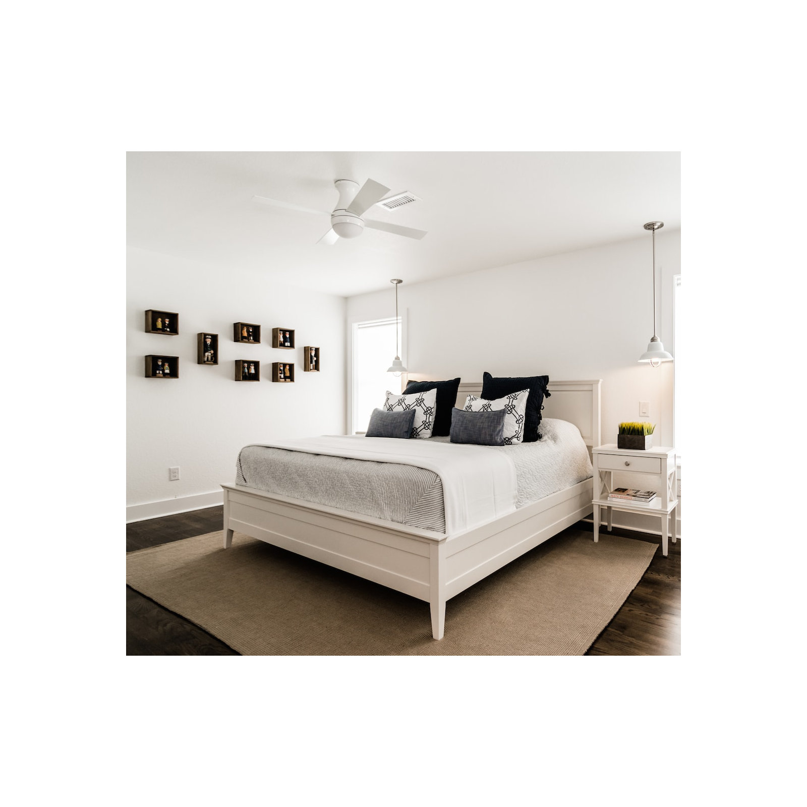 52'' 4 Blade Ceiling Fan with LED Light Kit, Gloss White, White, Wall Control with Remote Handset (2-wire)