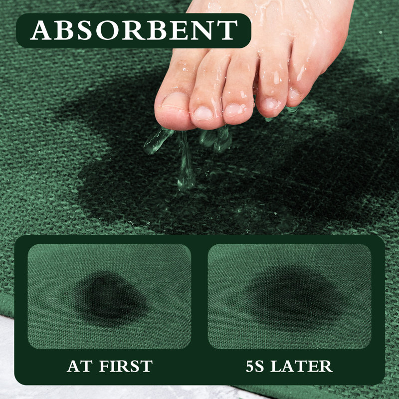 Ensemble de 2 tapis de bain d'aspect lin avec envers antidérapant, Vert