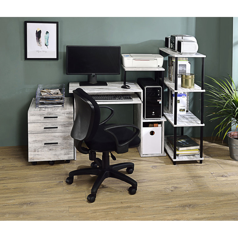 Bureau d'ordinateur avec plateau à clavier, Blanc antique / noir