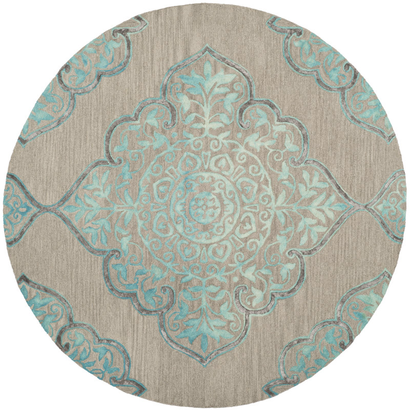 Brennan Hand Tufted Wool/Cotton Geometric Rug in Gray, Round 7'