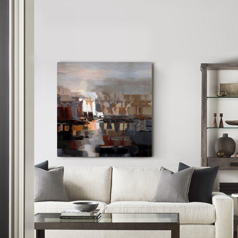 Après-midi grattoirs II - peinture sur toile tendue, H 24 po x l 24 po x P 1,5 po