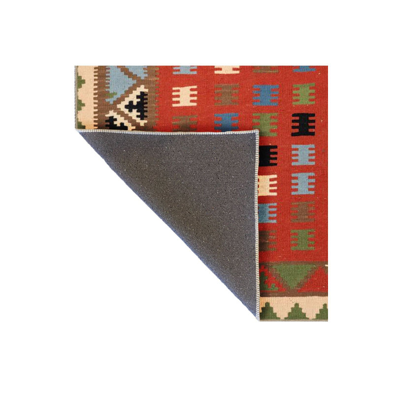 Red Themed Traditional Patterned Vintage Decorative Rug Machine Washable, Square 3'3" Rug Pad Included