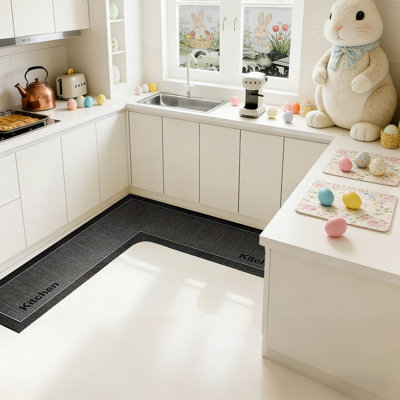 Tapis de coin en L, tapis antidérapant de 47 po pour le salon de la cuisine